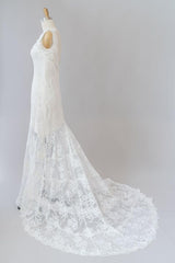 Wedding Dress Tulle Lace, Long Mermaid Sweetheart Lace Backless Wedding Dress
