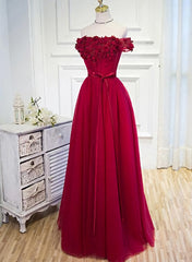 Formal Dress For Teens, Long Party Dress, Off Shoulder Dark Red Prom Dress