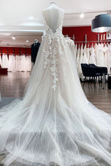 Wedding Dress Lace Simple, Long Princess Tulle V Neck Sequins Lace Appliques Wedding Dress
