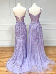 Bridesmaid Dresses Mismatched Fall, Long Purple Lace Prom Dresses,Unique A Line Formal Evening Dress