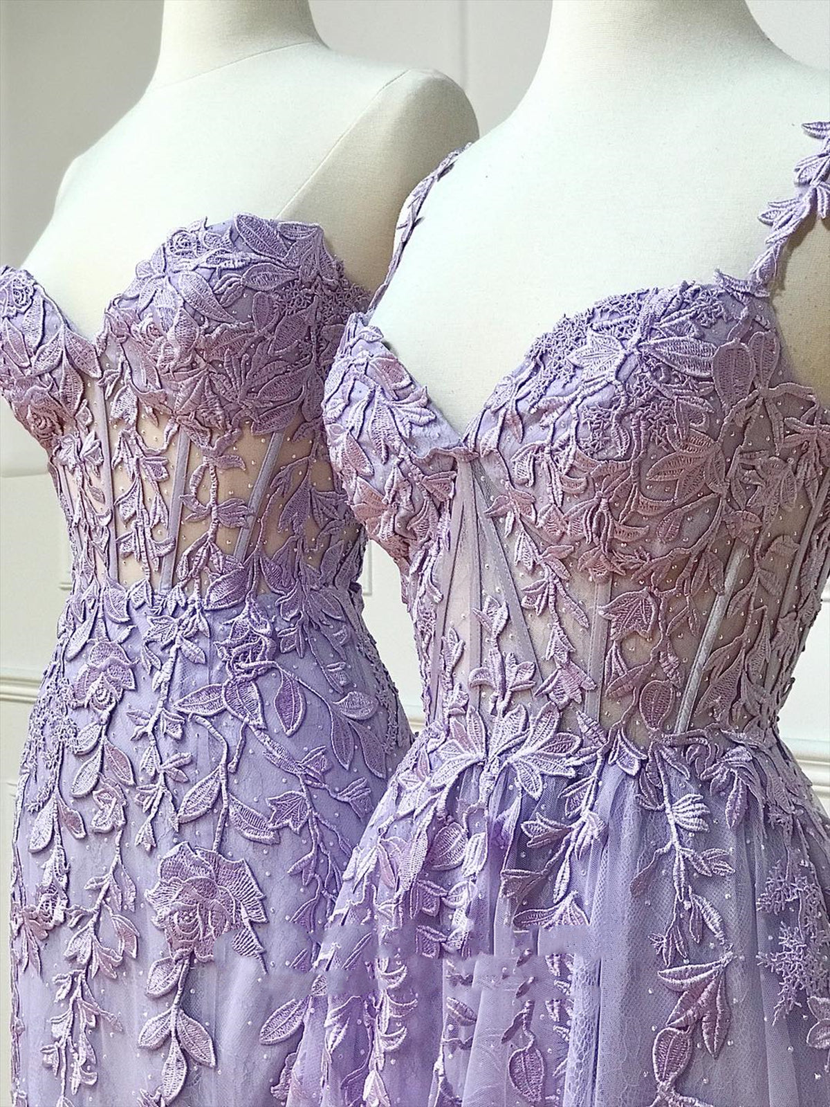 Bridesmaids Dress With Lace, Long Purple Lace Prom Dresses,Unique A Line Formal Evening Dress