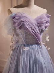 Prom Dresses For Kids, Long Purple Tulle Prom Dresses, Long Purple Tulle Formal Evening Dresses