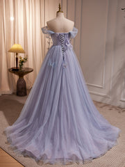 Pink Prom Dress, Long Purple Tulle Prom Dresses, Long Purple Tulle Formal Evening Dresses