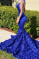 Bridesmaid Dresses Summer, Long Royal Blue Mermaid Prom Dresses V Neck Open Backs