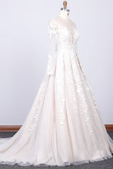 Wedding Dress Under 5002, Long Sleeve Appliques Lace Tulle A-line Wedding Dress