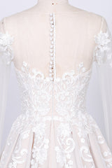 Wedding Dress Back, Long Sleeve Appliques Lace Tulle A-line Wedding Dress