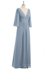 Party Dress Code Ideas, Long Sleeve Empire Dusty Blue Long Bridesmaid Dress
