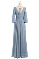 Party Dress Code Idea, Long Sleeve Empire Dusty Blue Long Bridesmaid Dress