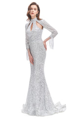 Prom Dresses 2044 Blue, Long Sleeve Mermaid Prom Dresses Silver Sequins Trumpet