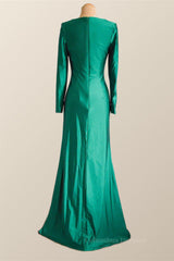 Party Dress Inspo, Long Sleeves Green Knotted Front Gown