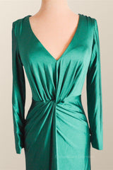 Party Dress Size 53, Long Sleeves Green Knotted Front Gown