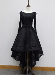 Party Dress Long Sleeve Mini, Long Sleeves Lace High Low Party Dress , Beaded Black Evening Dress
