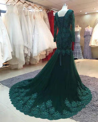 Prom Dresses Elegent, Long Sleeves V-neck Lace Prom Mermaid Dresses,Women Evening Dress