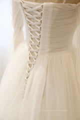 Wedding Dresses Brides, Long Sleeves White Tulle Prom Wedding Dresses, Long Sleeves White Tulle Formal Evening Dresses