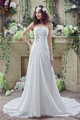 Wedding Dresse Unique, Long Sweetheart A-line White Chiffon Wedding Dresses with Slit