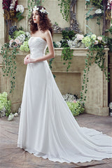 Wedding Dresses Gown, Long Sweetheart A-line White Chiffon Wedding Dresses with Slit