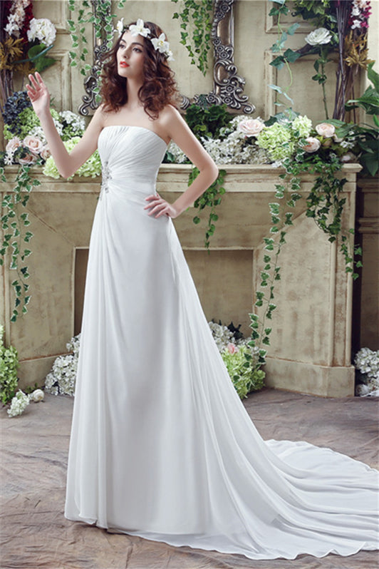Wedding Dressing Gowns, Long Sweetheart A-line White Chiffon Wedding Dresses with Slit