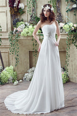 Wedding Dressing Gown, Long Sweetheart A-line White Chiffon Wedding Dresses with Slit