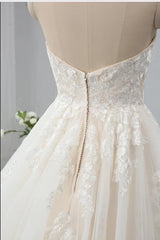 Wedding Dresses Under 10003, Long Sweetheart Backless Appliques Lace Tulle A-Line Wedding Dress