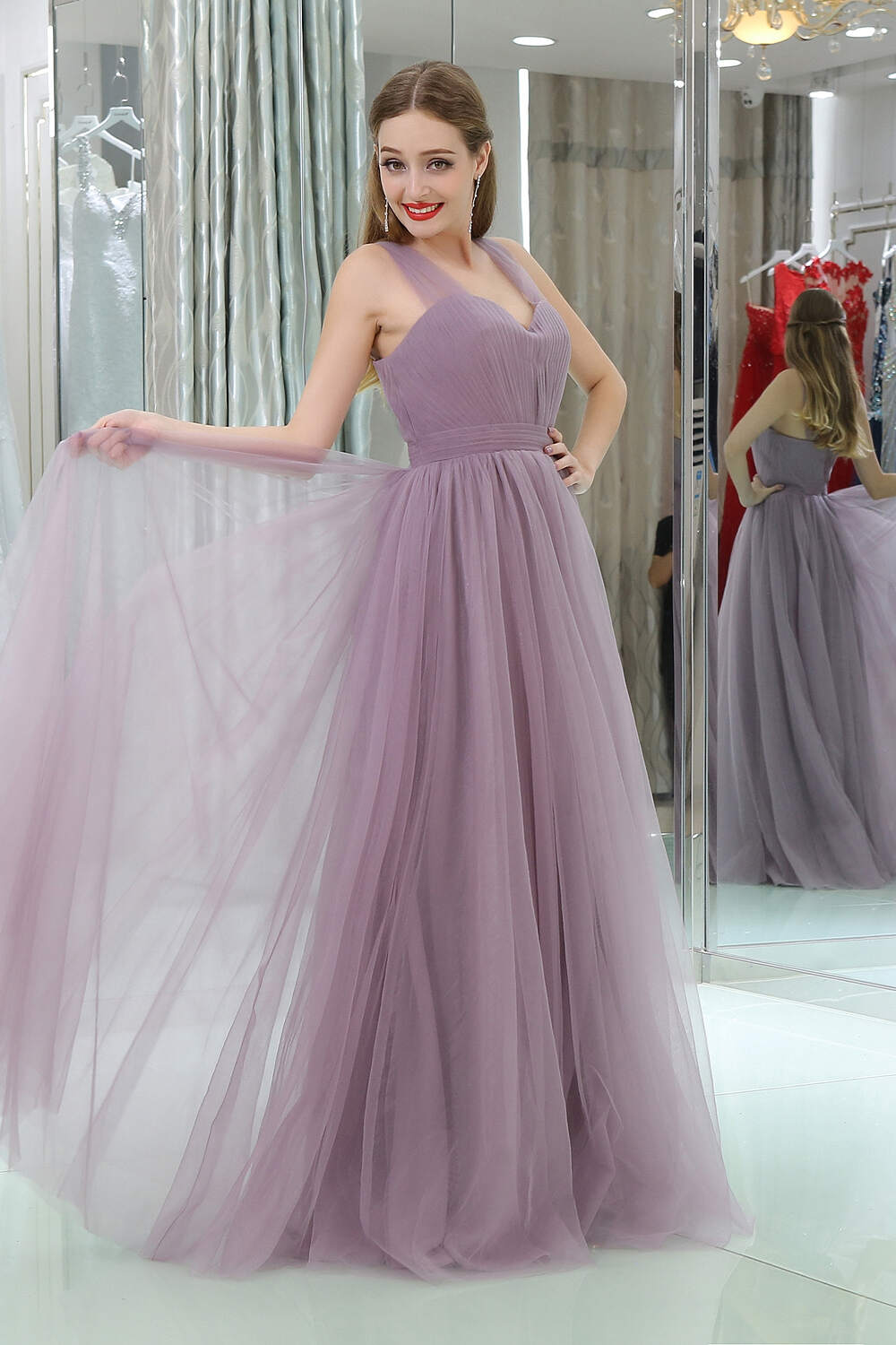 Bridesmaid Dresses Trends, Long Tulle Sweetheart Lavender Sleeveless Lavender Prom Dresses