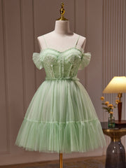 Prom Dresses Sage Green, Green Tulle Lace Short Prom Dress, Cute Homecoming Dress, Green Party Dress