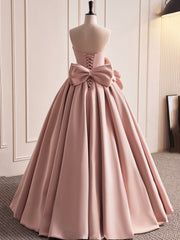 Prom Dress Under 214, Pink Strapless Satin Long Prom Dress, Beautiful A-Line Evening Dress