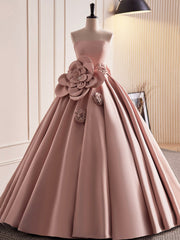 Prom Dress Shopping, Pink Strapless Satin Long Prom Dress, Beautiful A-Line Evening Dress