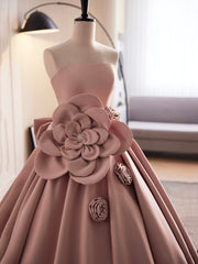 Prom Dress Shop, Pink Strapless Satin Long Prom Dress, Beautiful A-Line Evening Dress