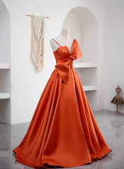Formal Dresses Long Blue, Spaghetti Straps Orange Satin Prom Formal Dress, A-Line Floor Length Evening Dress