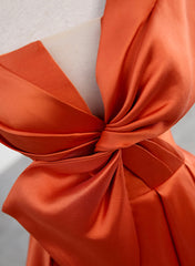 Formal Dress For Wedding Party, Spaghetti Straps Orange Satin Prom Formal Dress, A-Line Floor Length Evening Dress