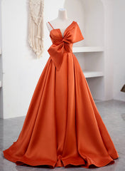 Formal Dresses Cocktail, Spaghetti Straps Orange Satin Prom Formal Dress, A-Line Floor Length Evening Dress