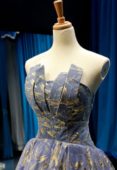 Formal Dresses, Blue Tulle Gradient Prom Dress, Blue A-Line Strapless Evening Dress