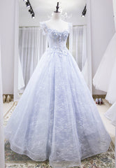Prom Dress Long Formal Evening Gown, Light Blue Tulle Lace Long Prom Dress, A-Line Graduation Dress