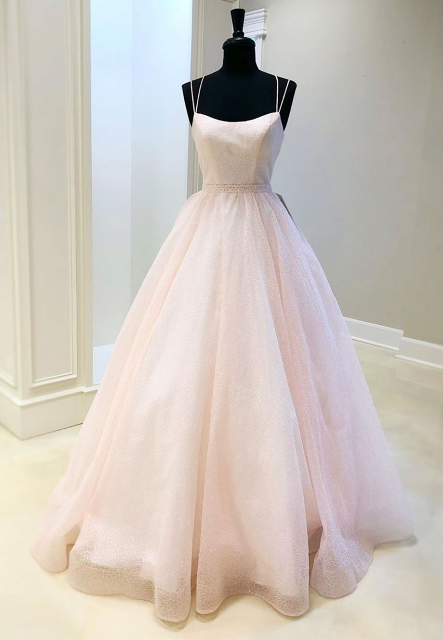 Homecoming Dress Simple, Pink Tulle Long A-Line Prom Dresses, Pink Formal Graduation Dresses