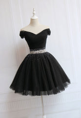 Prom Dress Styles, Black Off the Shoulder Short Prom Dress, A-Line Homecoming Dress