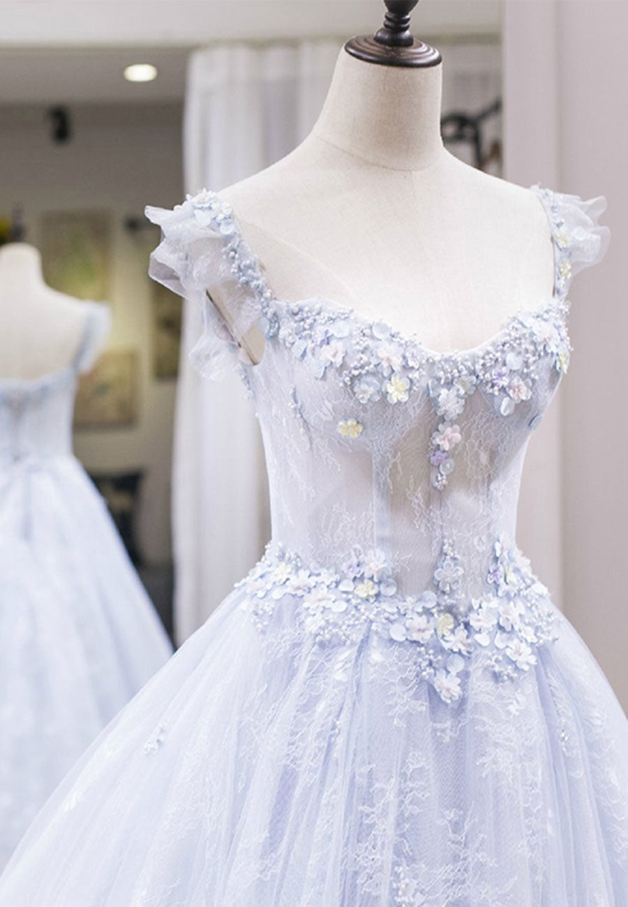 Prom Dresses Prom Dressprom Dress Prom Dresses, Light Blue Tulle Lace Long Prom Dress, A-Line Graduation Dress