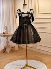 Bridesmaid Dresses Mismatching, Lovely Black and Champagne Short Tulle Party Dress, A-line Short Homecoming Dress