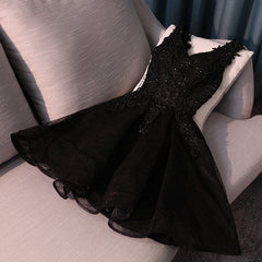 Formal Dresses Summer, Lovely Black Lace V-neckline Short Homecoming Dress, Black Party Dress