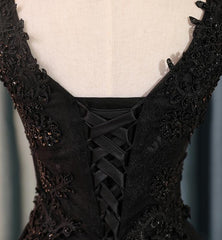 Formal Dress For Woman, Lovely Black Lace V-neckline Short Homecoming Dress, Black Party Dress