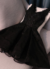 Formal Dress Summer, Lovely Black Lace V-neckline Short Homecoming Dress, Black Party Dress