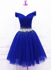 Cute Prom Dress, Lovely Blue Tulle Off Shoulder Short Prom Dress, Homecoming Dress