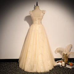 Bridesmaid Dresses Style, Lovely Champagne Sequins Long Party Dress, A-line Tulle Formal Dress