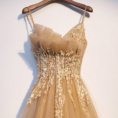 Dress Formal, Lovely Champagne Tulle with Lace Long Formal Dress, Champagne Prom Dress