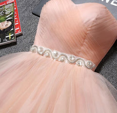 Formal Dress Gowns, Lovely Cute Pink Sweetheart Homecoming Dress with Belt, Short Prom Dress