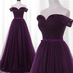 Boho Dress, Lovely Dark Purple Tulle V-neckline Prom Dress , Long Bridesmaid Dress