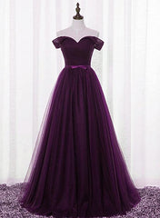 Semi Formal Outfit, Lovely Dark Purple Tulle V-neckline Prom Dress , Long Bridesmaid Dress