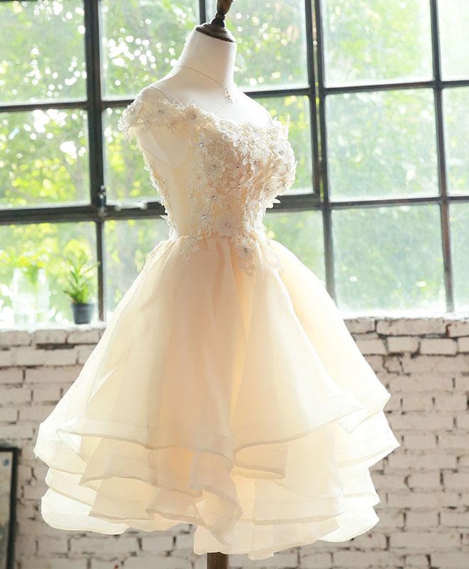 Bridesmaids Dress Long, Lovely Flowers Organza Layers Short Party Dress, Cute Homecoming Dress Prom Dress