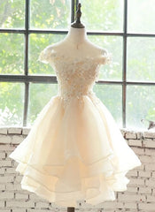 Bridesmaids Dress Ideas, Lovely Flowers Organza Layers Short Party Dress, Cute Homecoming Dress Prom Dress
