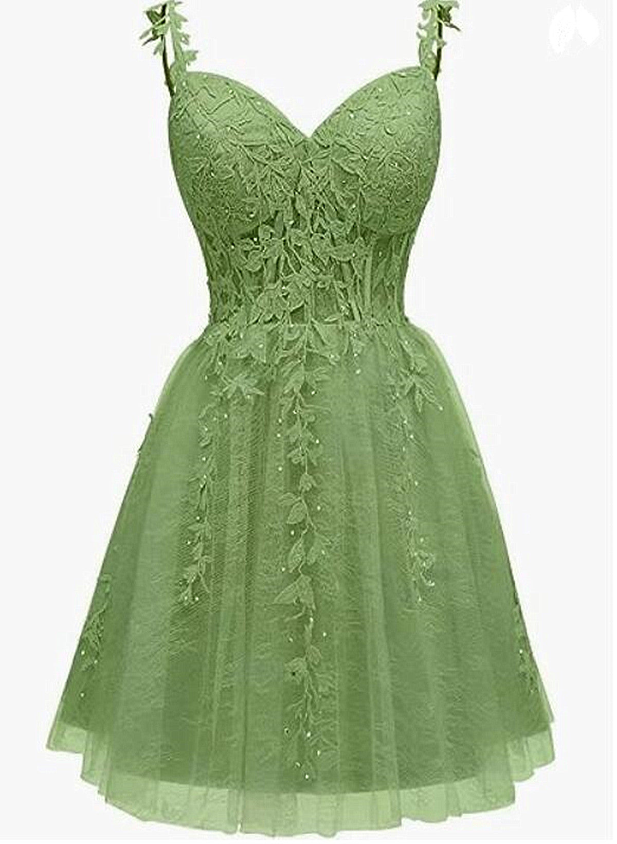 Prom Dresses For Curvy Figures, Lovely Green Sweetheart Beaded Straps Party Dress, Green Tulle Homecoming Dress