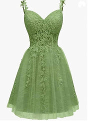 Prom Dresses For Curvy Figures, Lovely Green Sweetheart Beaded Straps Party Dress, Green Tulle Homecoming Dress